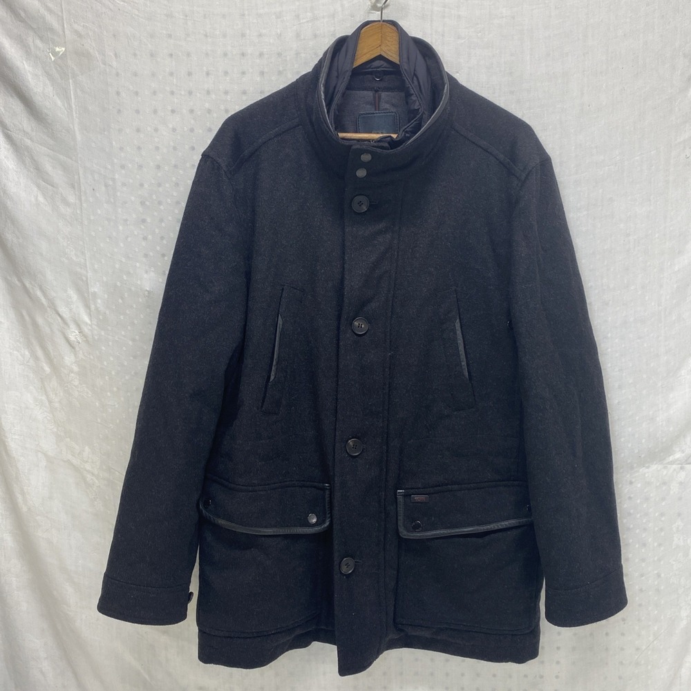 Tumi Classic Black Cashmere Wool Blend Overcoat Mens L Preppy Bellandi